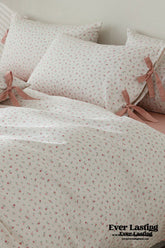 Cottage Ribbon Bow Tie Floral Bedding Set - Rust Pink